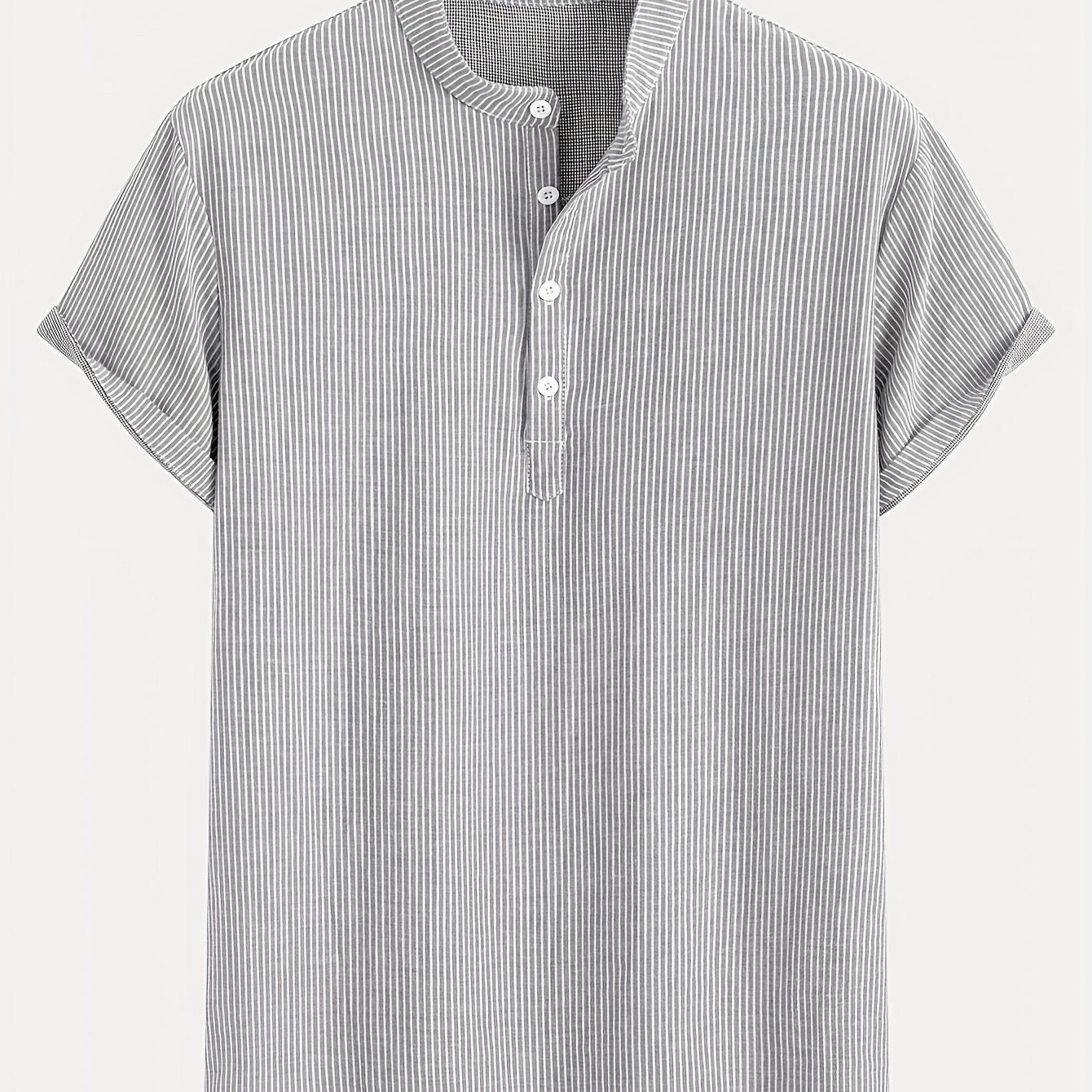 Men's Short Sleeve Henley Shirt with Stand Collar and Stripes – Modern Casual Shirt