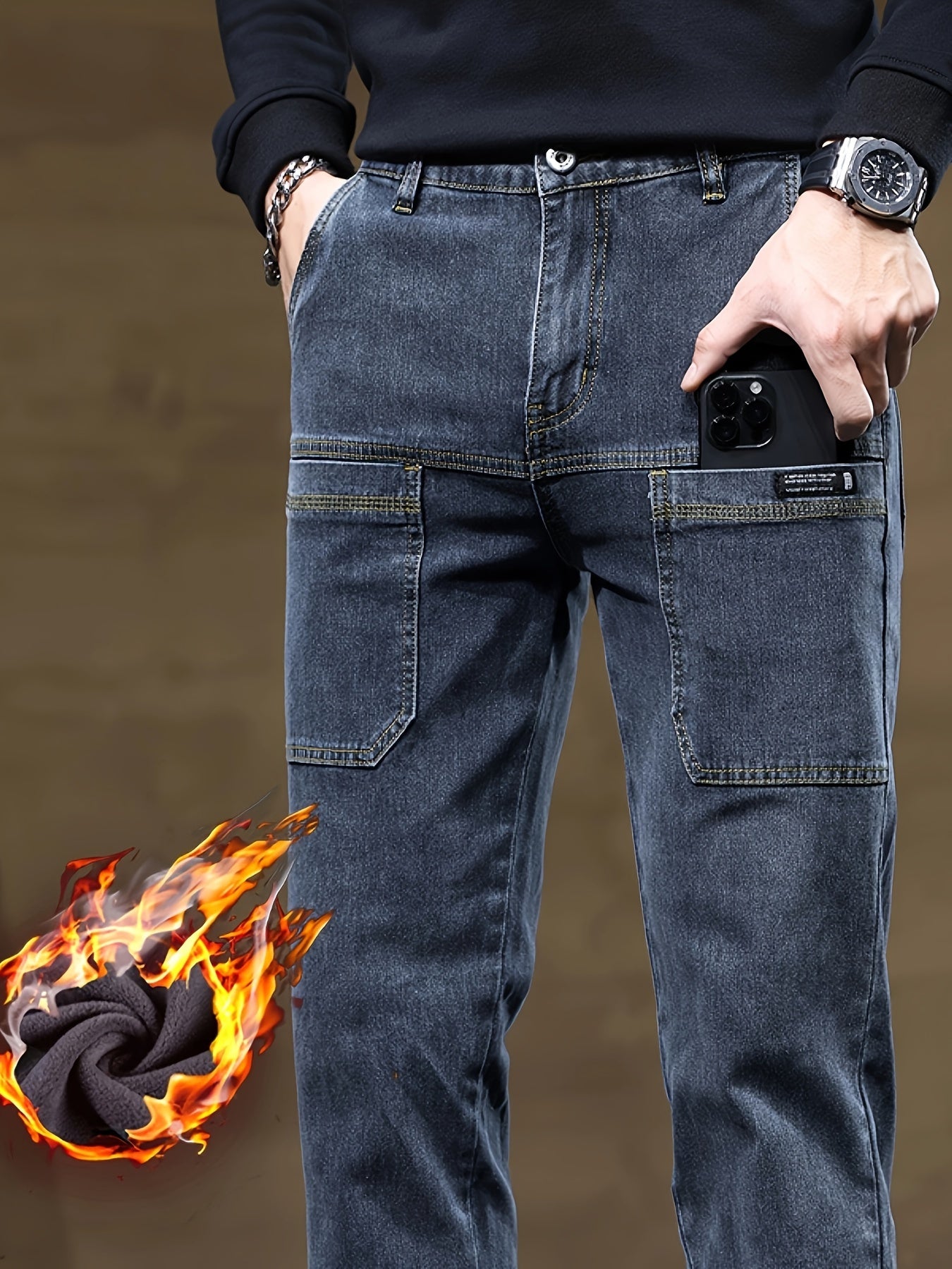 Herren Thermojeans mit Fleecelining und aufgesetzten Taschen