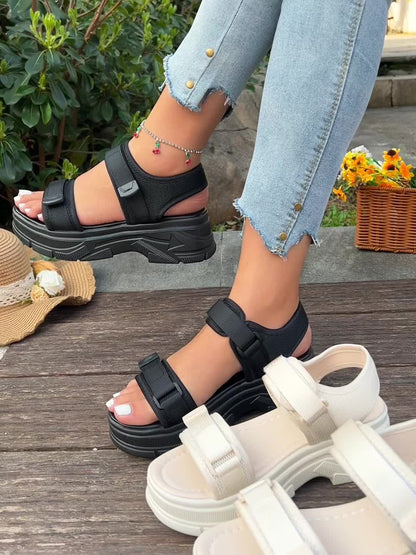 Women's Platform Sandals with Velcro Closure – Sporty Summer Look for Everyday and Leisure