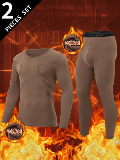 Men's thermal underwear set, long-sleeve shirt & pants, functional underwear, gray