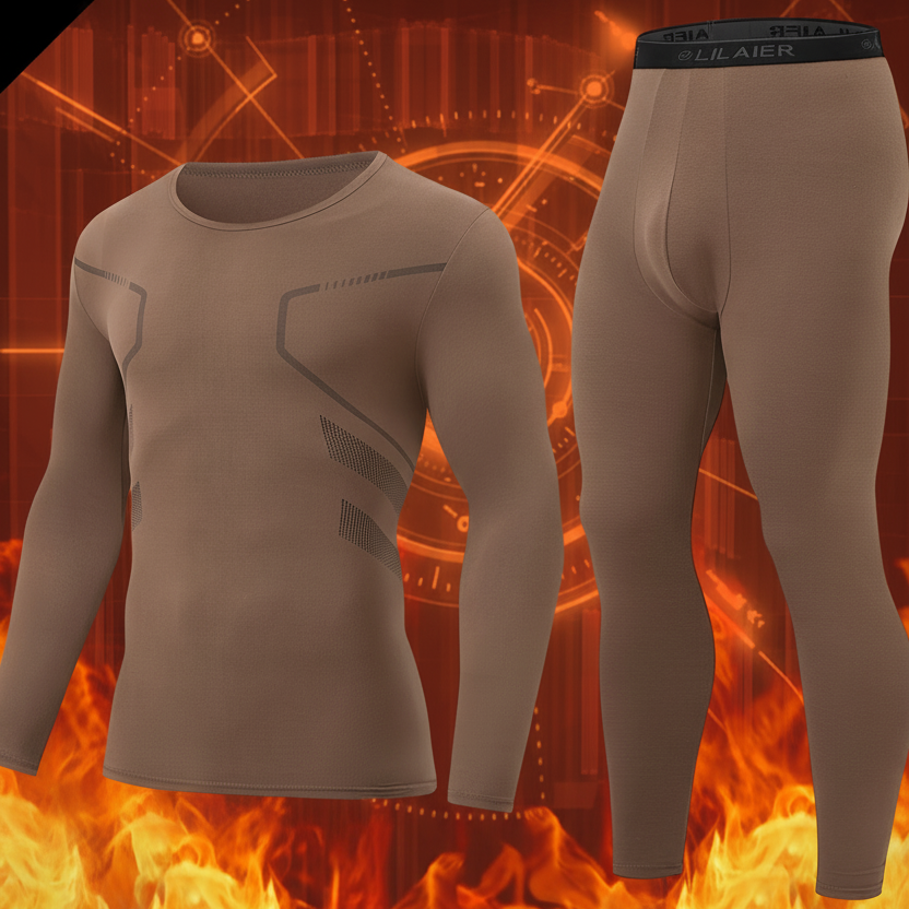 Men's thermal underwear set, long-sleeve shirt & pants, functional underwear, gray