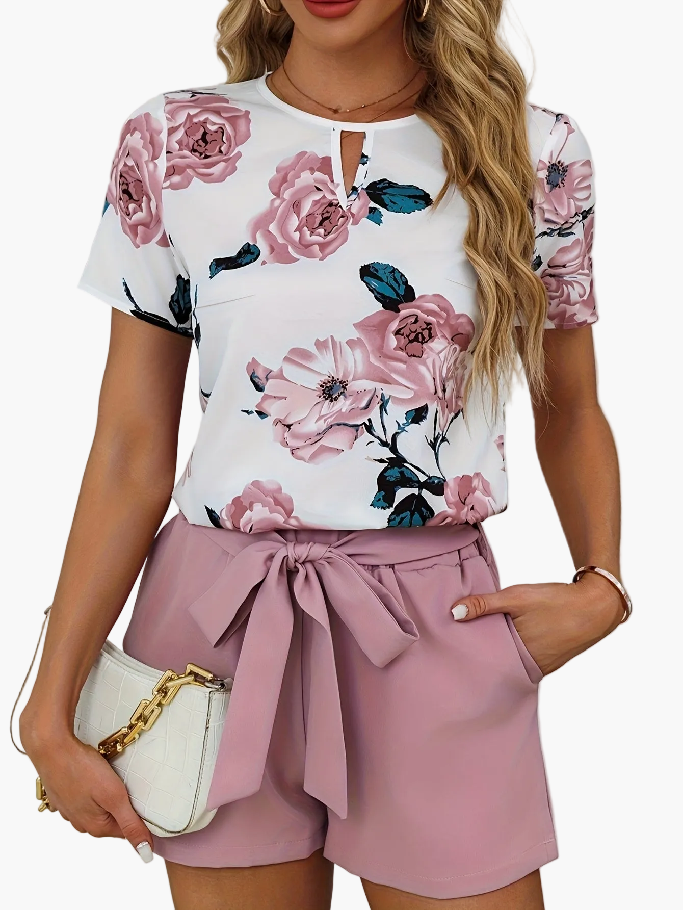 Women's Elegant Floral Print Set with Belt – Perfect for Spring and Summer
