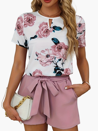 Women's Elegant Floral Print Set with Belt – Perfect for Spring and Summer