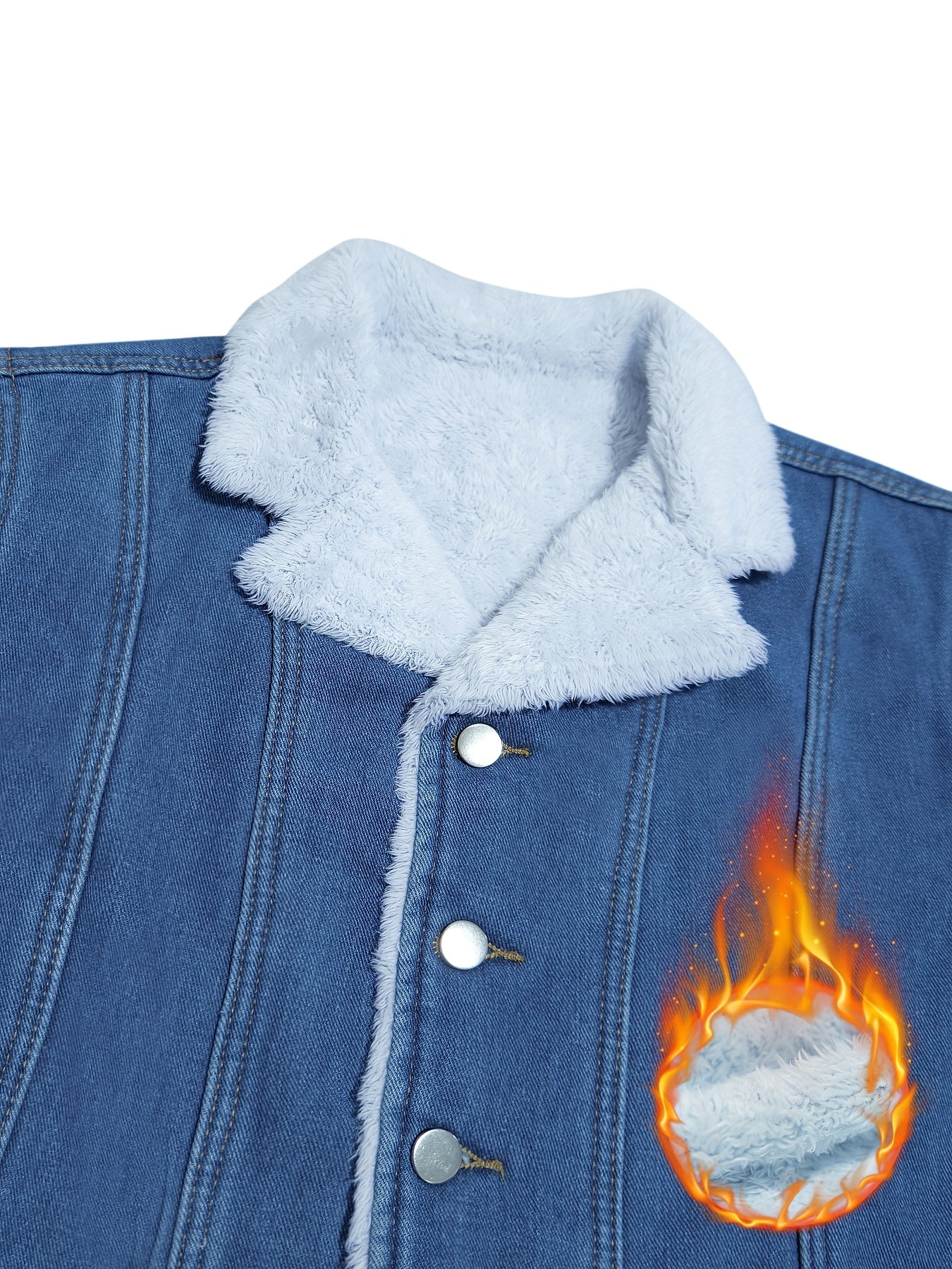 Women's cropped denim jacket with teddy lining, blue denim