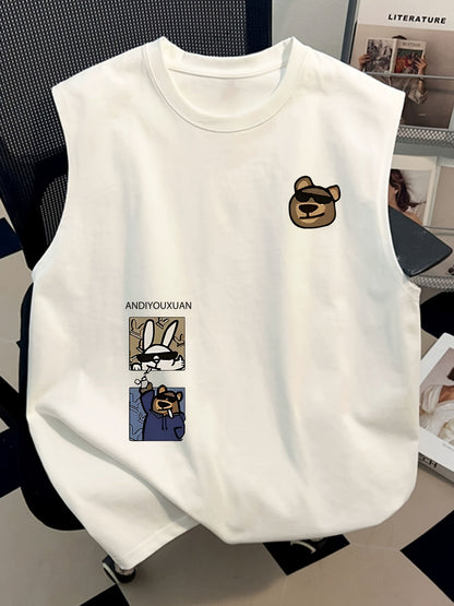 Men's streetwear tank top with cartoon graphic and casual design