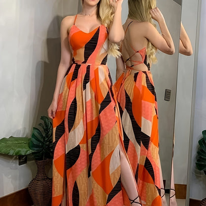Women's maxi dress with geometric pattern – Elegant style for special occasions and summer parties