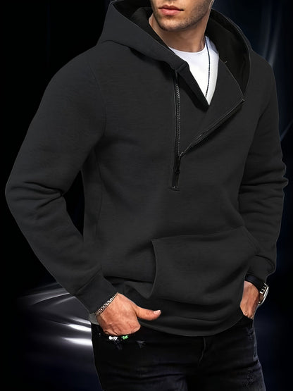 Herren Hoodie mit Reißverschluss und Bauchtasche, Weiß