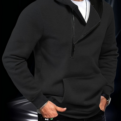Herren Hoodie mit Reißverschluss und Bauchtasche, Weiß