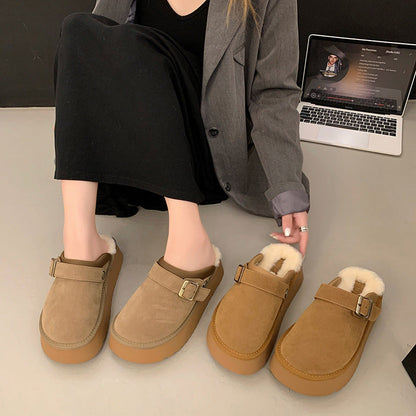 Lynda – Furry half shoes with thick sole and back strap