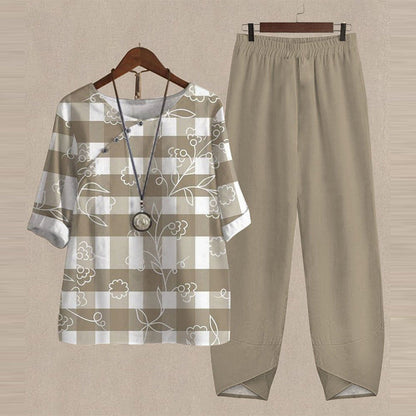 Emma – Bedrucktes Oberteil mit fünf Viertel Ärmeln und zwei Hosen