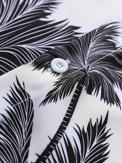Herren Sommer-Set Kurzarm Hawaiihemd und Shorts – Palmenmuster, Freizeit, Urlaub, Strandmode