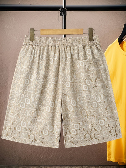 Men's jacquard shorts with floral pattern for casual and street style