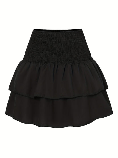 Women's mini skirt with tropical pattern and ruffles – summer, elegant, casual