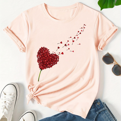 Women's T-Shirt with Heart Pattern – Trendy Casual Shirt for Summer and Everyday Wear
