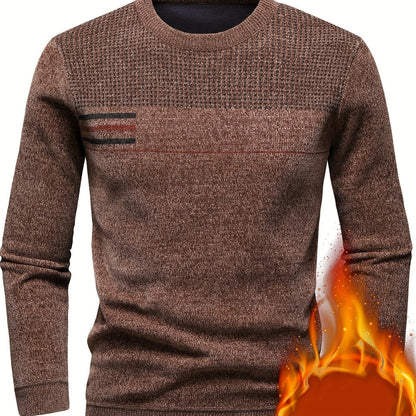 Herren Rundhalspullover Strickoptik mit Streifen und Strukturmuster