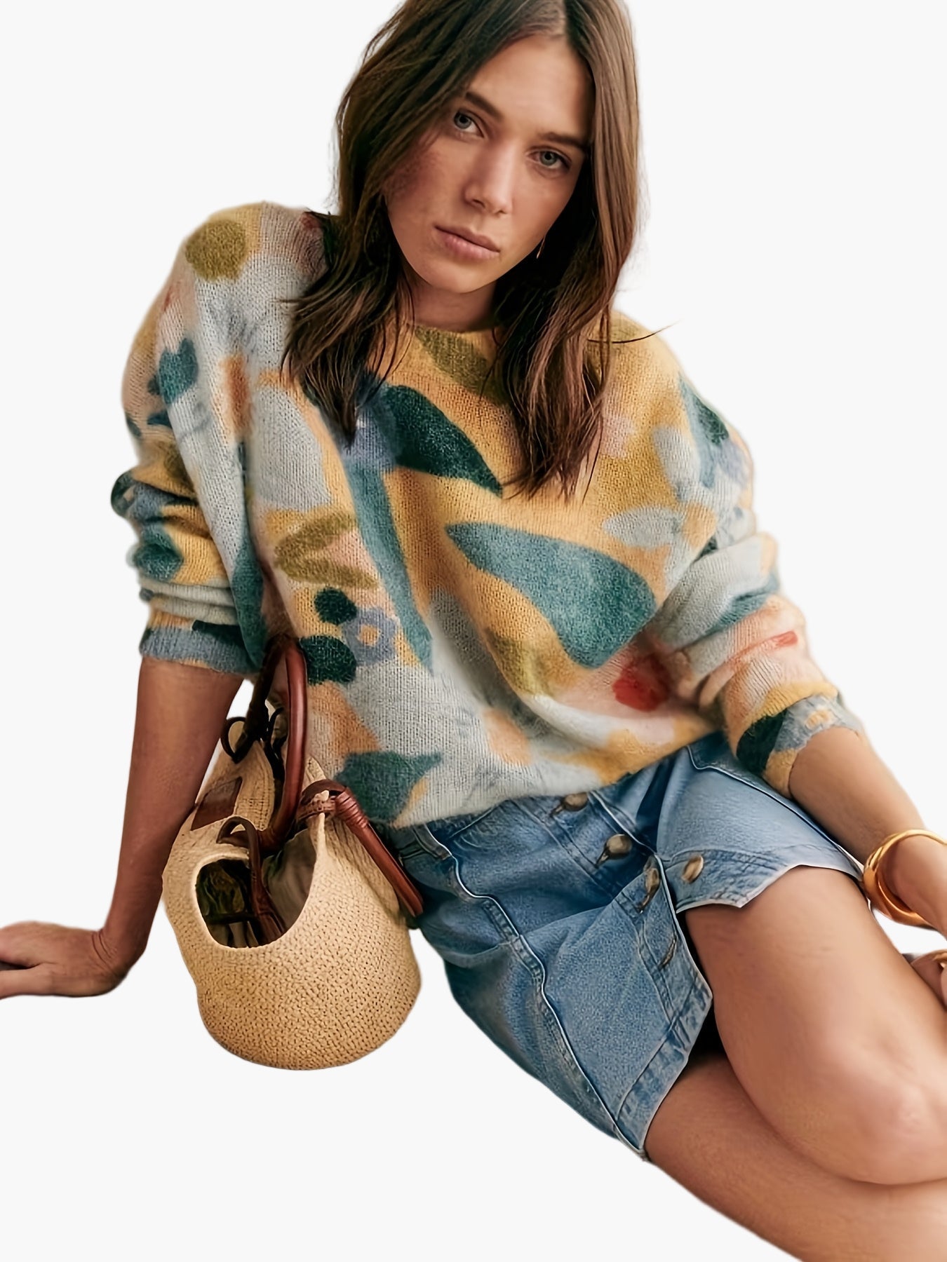 Women's sweater with artistic print and elegant style for autumn and winter