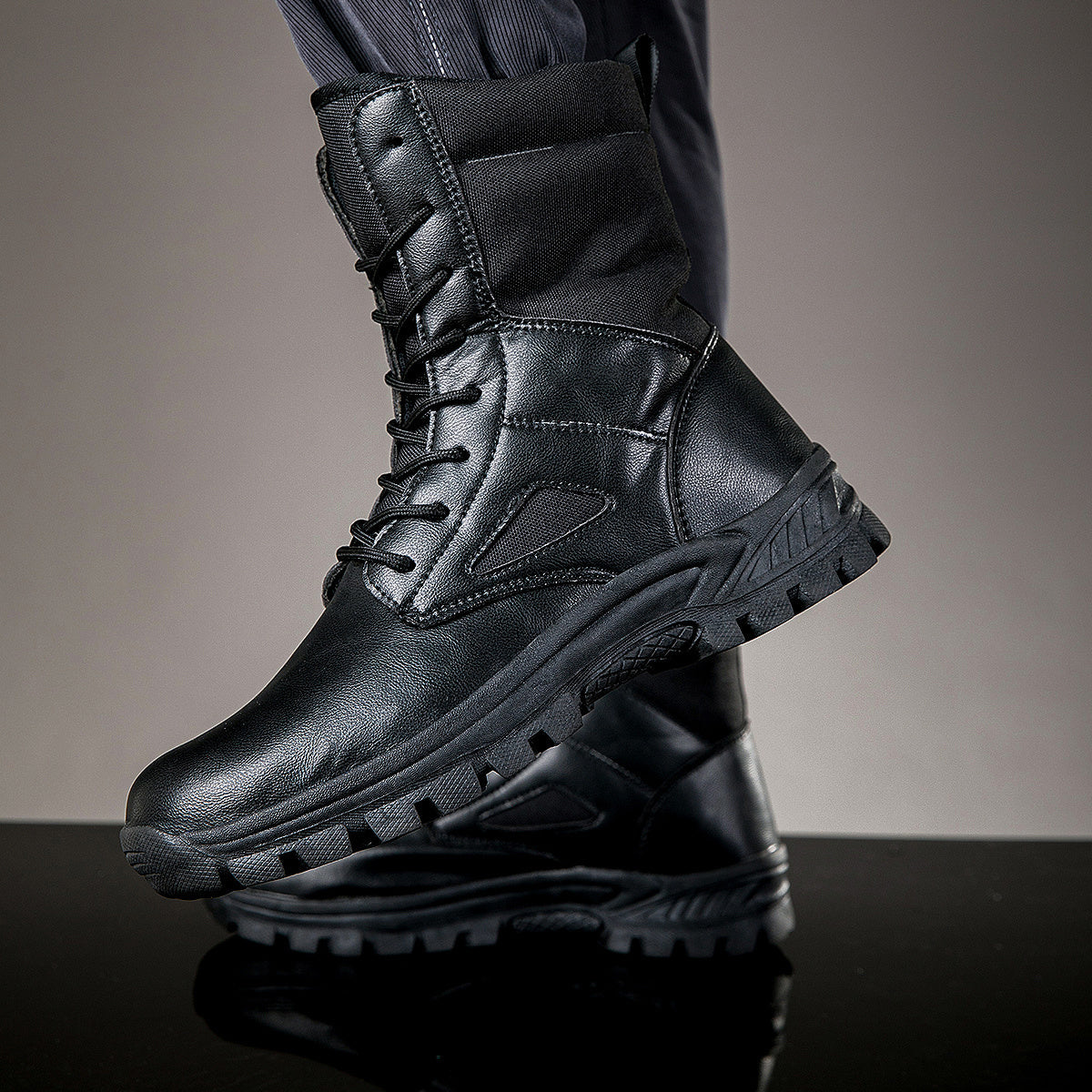 Men's lace-up boots with a high shaft and durable sole