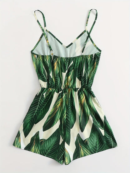 Women's jumpsuit with tropical leaf print – summery one-piece for vacation & leisure