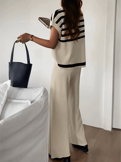 Women's Elegant Striped Set with Wide-Leg Pants – Casual, Fashionable Two-Piece for Spring and Summer