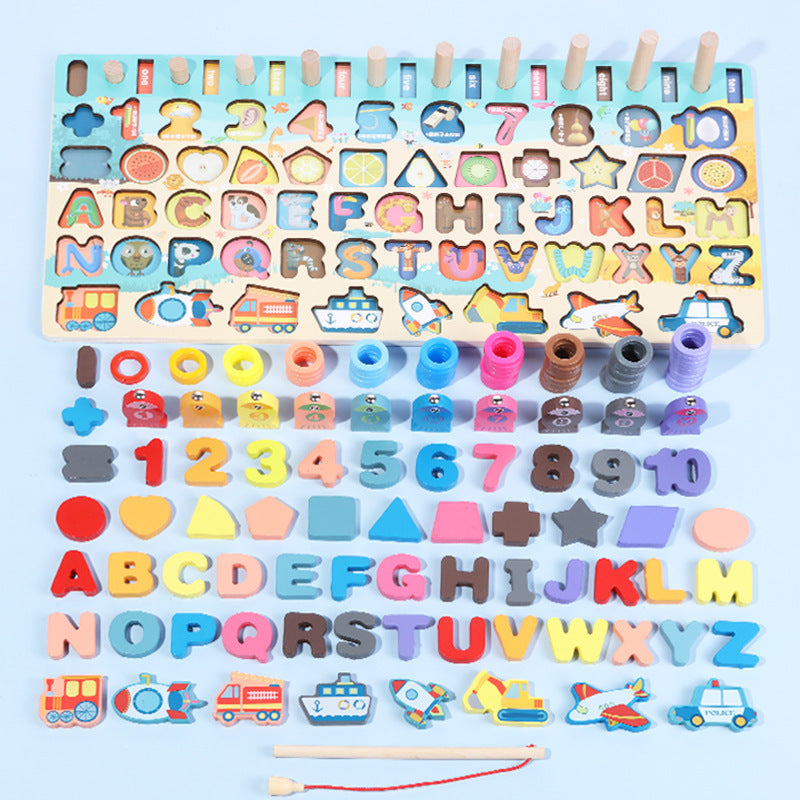 Children's Educational Toy Wooden Peg Puzzle Alphabet Numbers Motor Skills Montessori