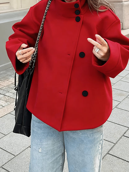 Women's short jacket with stand-up collar, button placket, relaxed fit