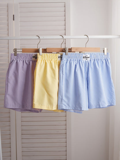 Damen Pyjama-Shorts im Streifen-Design für entspannte Sommernächte, 3er-Pack, Freizeit-Loungewear
