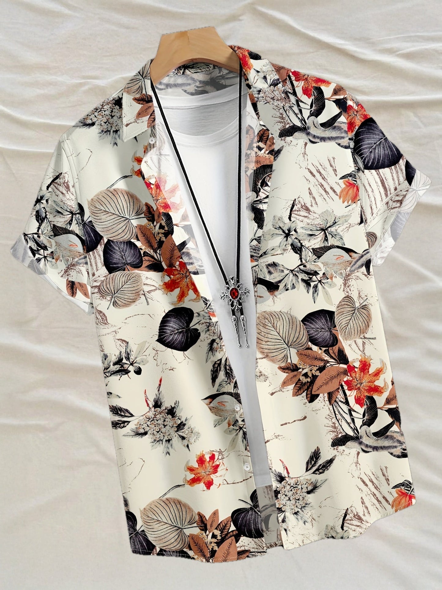 Men's Short-Sleeve Vacation Shirt with Tropical Floral Pattern – Modern Casual Style for Summer & Beach