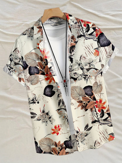 Men's Short-Sleeve Vacation Shirt with Tropical Floral Pattern – Modern Casual Style for Summer & Beach