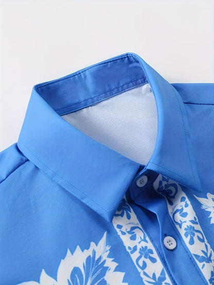 Men's Summer Casual Set with Short-Sleeve Shirt and Shorts – Floral Pattern, Ideal for Vacation & Beach