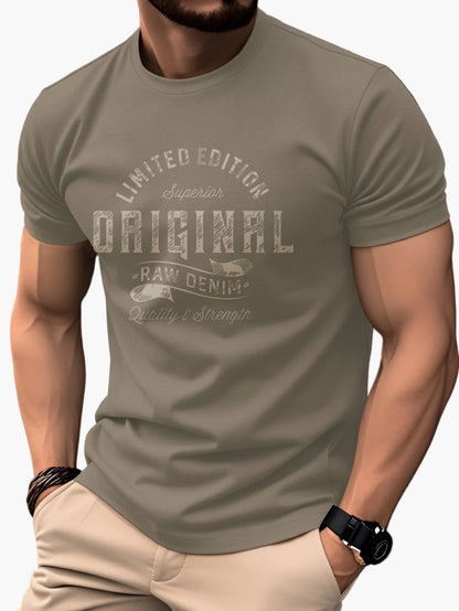 Men's T-Shirt Vintage Print Original Raw Denim – Casual, Skinny Fit