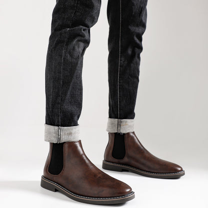 Men's brown Chelsea boots, slip-on with elastic panels
