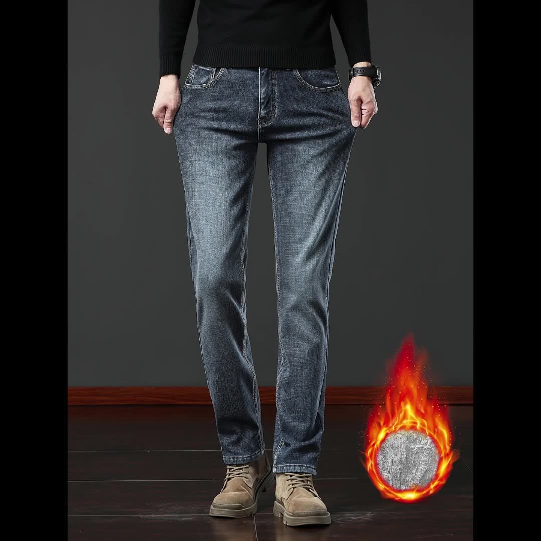 Herren Winter Jeans Thermojeans gefüttert gerade Schnitt mit Fleecefutter Blau Grau