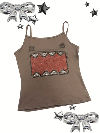 Damen Y2K Streetstyle Tanktop mit Grafik-Print und Ripped Jeans – Modisches Freizeit-Outfit