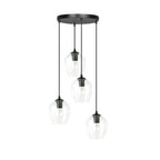 Hanglamp 4 lichts gepoedercoat staal en glas, modern Istar, zwart met transparante kappen, Ø 30 cm plafondplaat