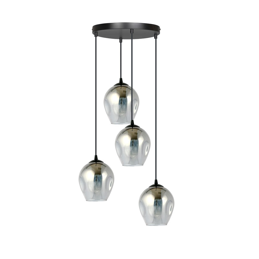 Hanglamp gepoedercoat staal en glas Istar, grafiet en zwart, 4 lichts, 40 x 100 cm, E27