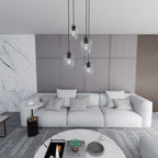 Hanglamp 4 lichts gepoedercoat staal en glas, modern Istar, zwart met transparante kappen, Ø 30 cm plafondplaat