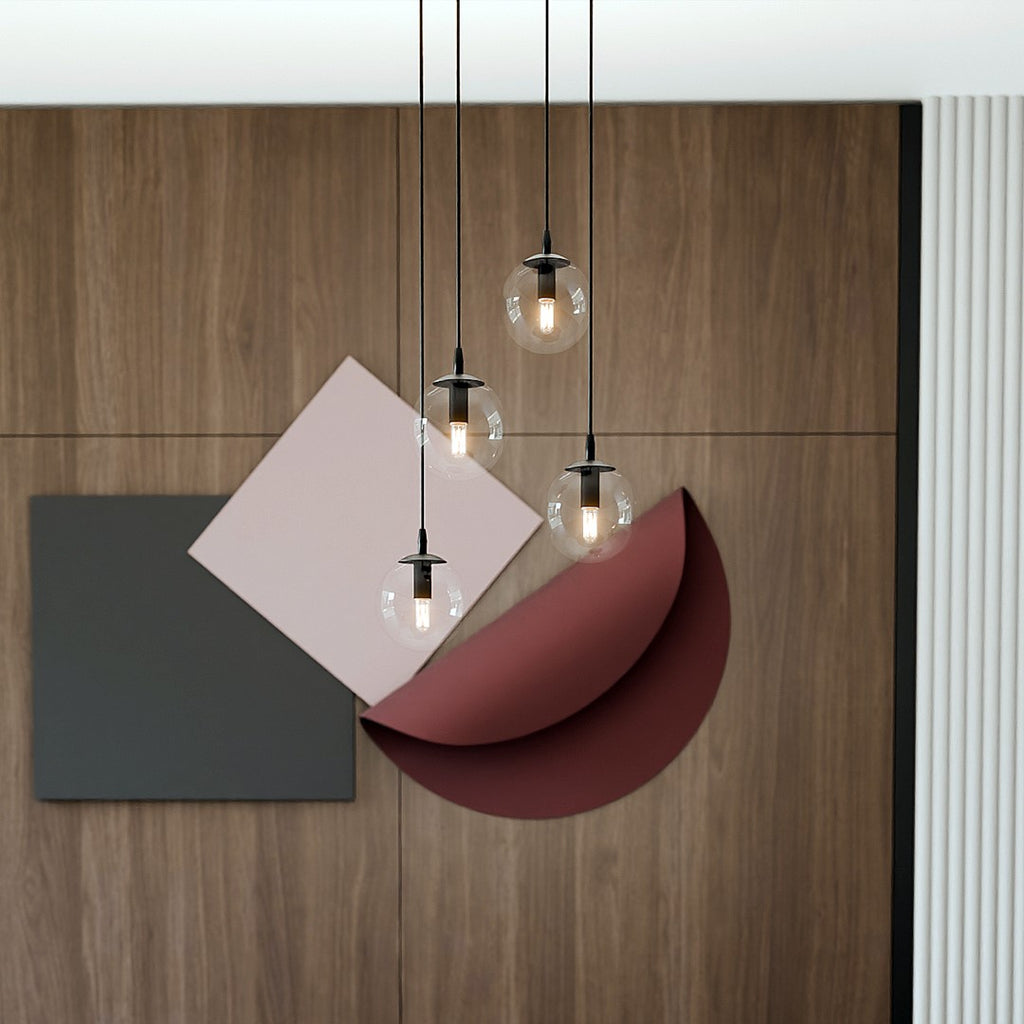 Hanglamp 4 lichts gepoedercoat staal en glas, Cosmo modern, zwart met transparante glazen kappen Ø 14 cm