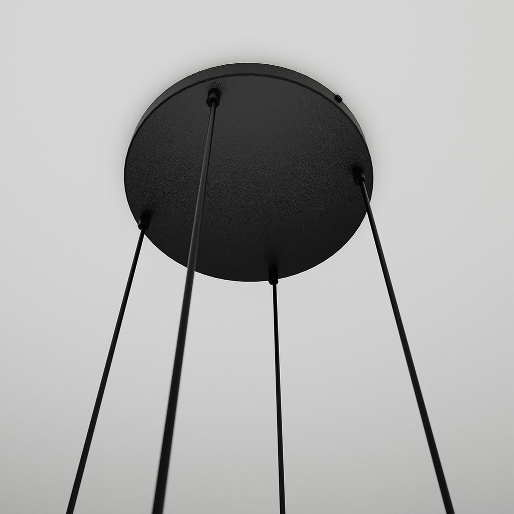 Hanglamp 4 lichts gepoedercoat staal en glas, modern Istar, zwart met transparante kappen, Ø 30 cm plafondplaat