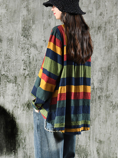 Women's blouse in casual style with striped pattern and stand-up collar for everyday and office use