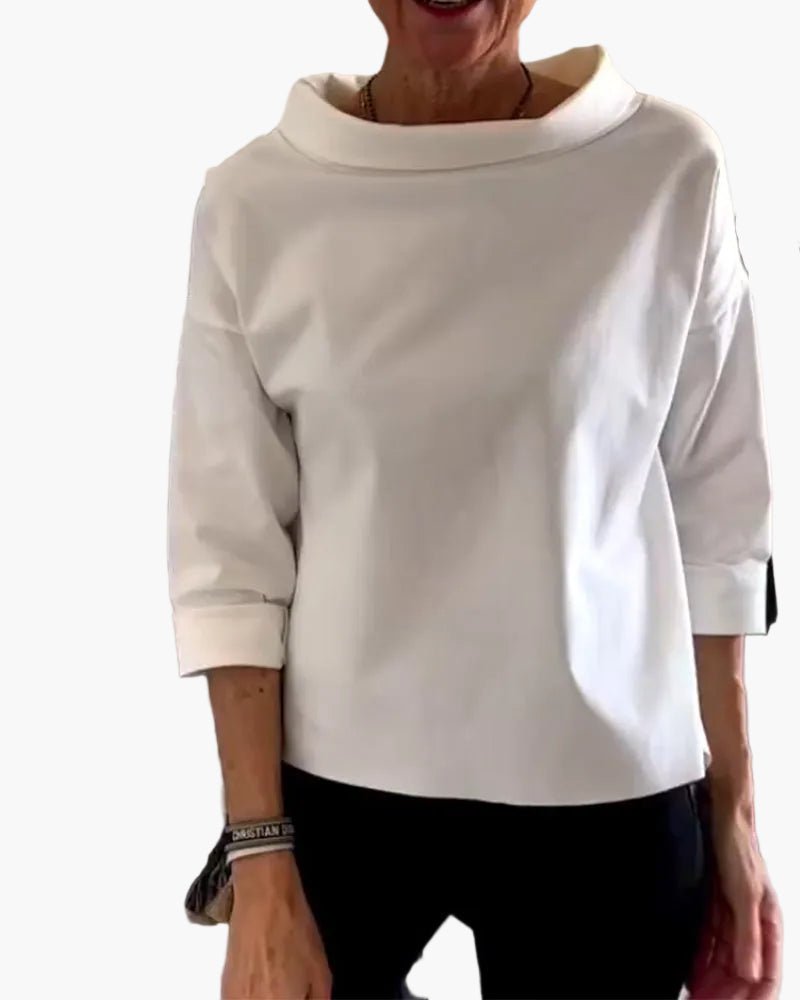 Women's Modern Top with High Collar and Three-Quarter Sleeves – Office & Everyday