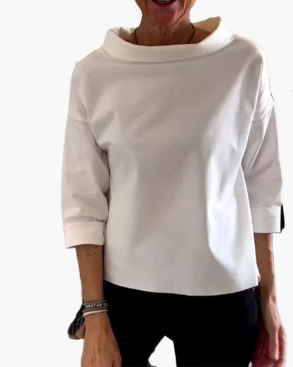 Women's Modern Top with High Collar and Three-Quarter Sleeves – Office & Everyday