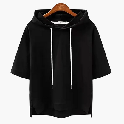 Women's Short-Sleeve Hooded Sweatshirt Street Style – Casual Hooded Pullover for Everyday and Leisure