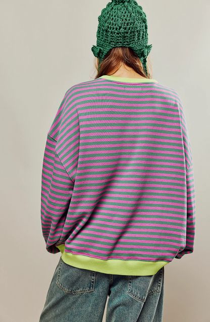 Damen Oversize Streifenpullover – Moderner Freizeitlook, Bequemer Style für Alltag & Freizeit