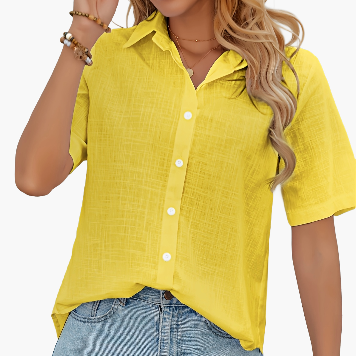 Women's Short-Sleeve Blouse with Heart Pattern, Casual Summer Shirt, Fashionable Leisurewear