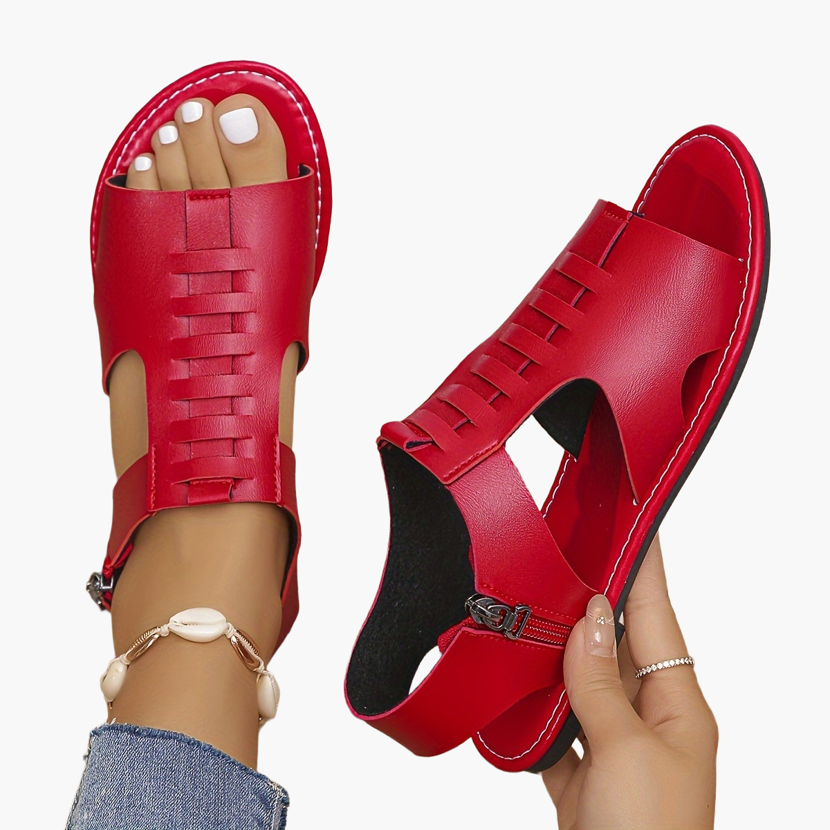 Damen Sommer-Sandalen mit Reißverschluss und offener Spitze – Stilvolle Freizeitschuhe für Alltag & Urlaub