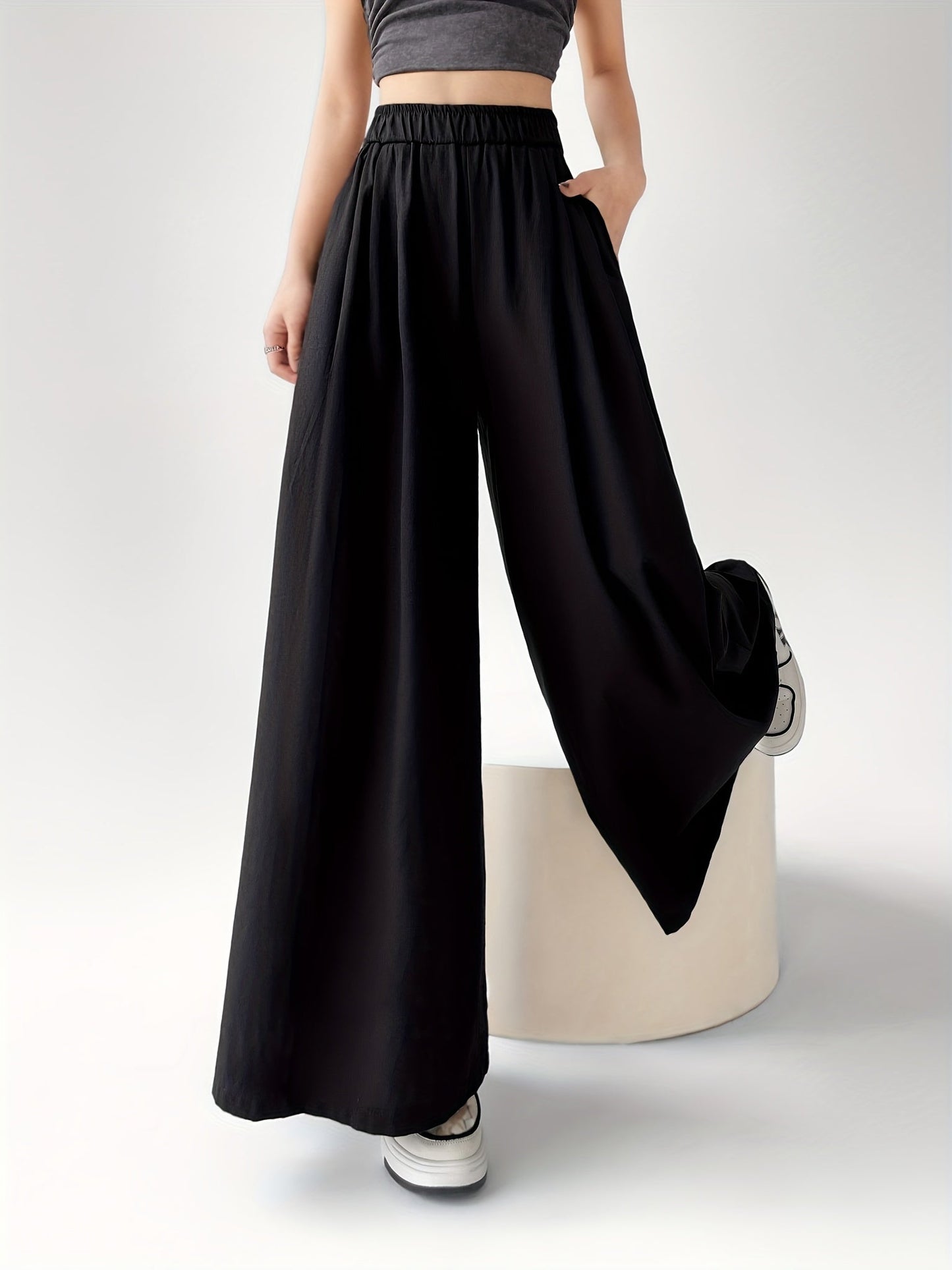 Women's Wide-Leg Culotte Pants for Leisure and Everyday Wear, Trendy Palazzo Pants, Loose Fit Design