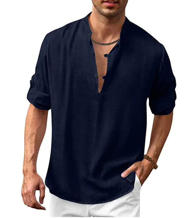 Men's Casual Henley Long Sleeve Shirt – Loose Beach Shirt for Vacation and Everyday Use
