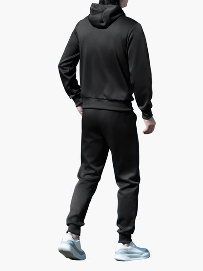 Men's Exercise Suit Set Sporty Leisure Jogging Suit with Hooded Jacket and Jogging Pants