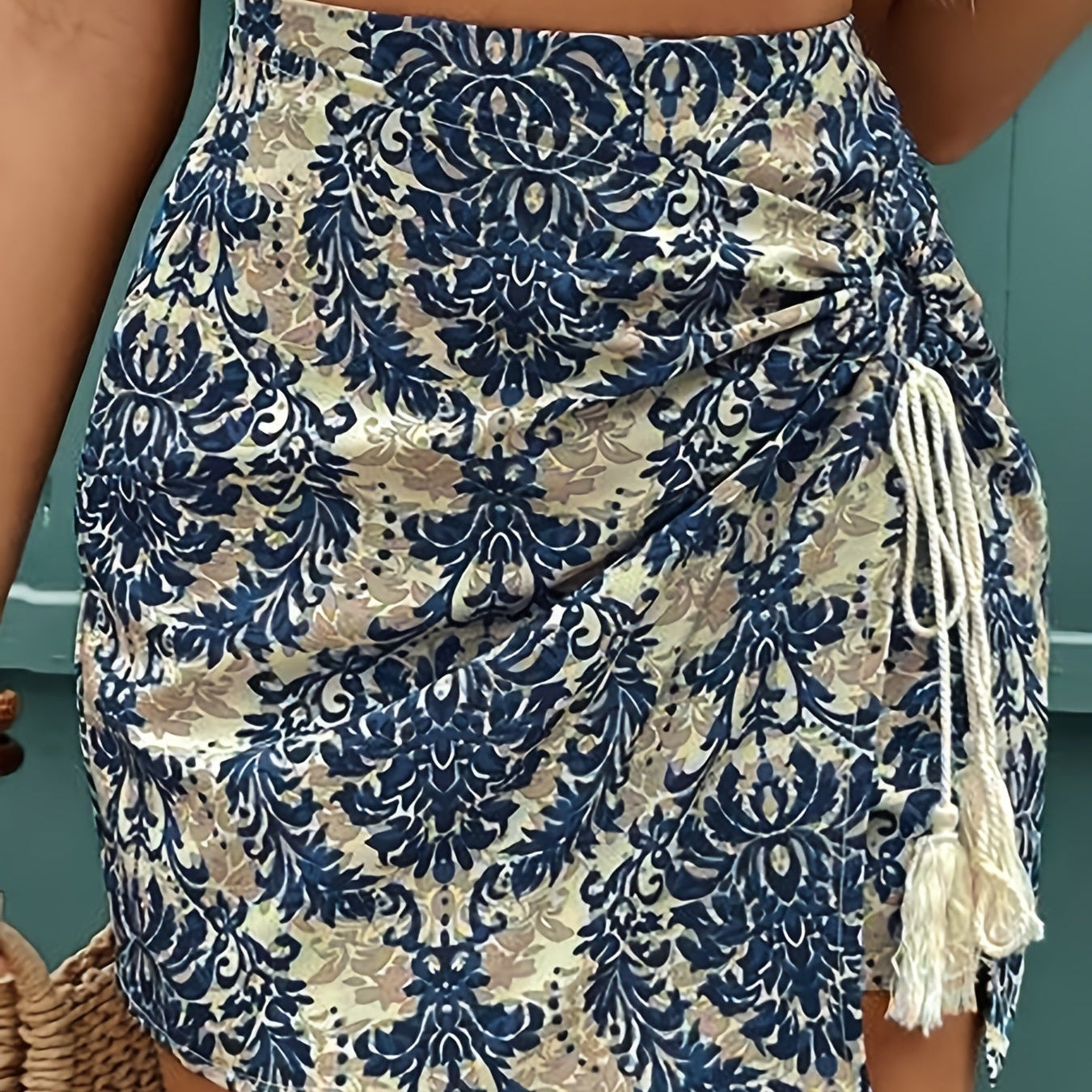 Women's Elegant Summer Skirt with Floral Pattern and Drawstring Detail – Fashionable Casual Skirt