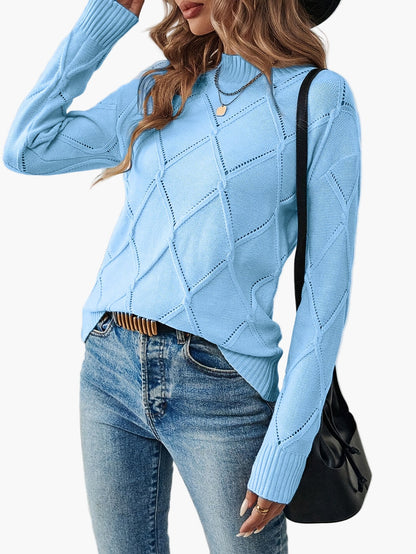 Damen Strickpullover mit geometrischem Muster, eleganter Alltags-Look